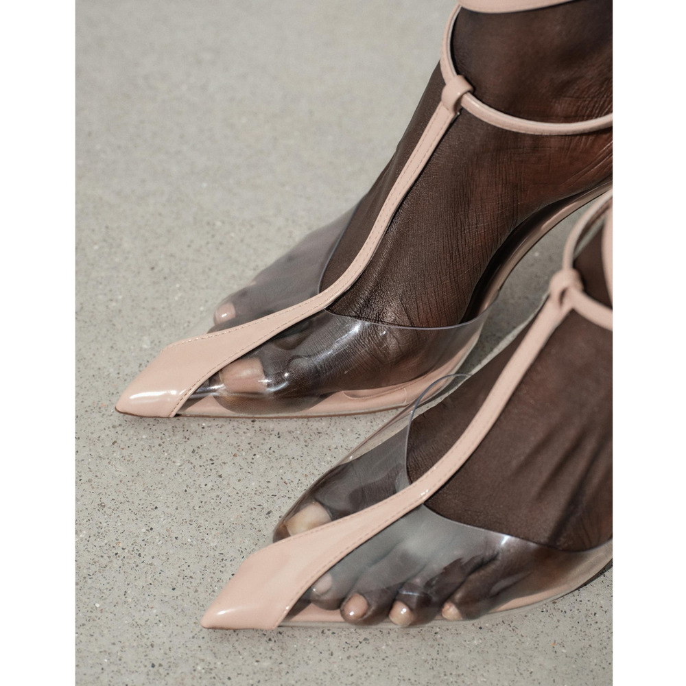 Zara NWT Beige Clear Vinyl Slingback Pointed Toe Heels 7.5 8 - Picture 7 of 16